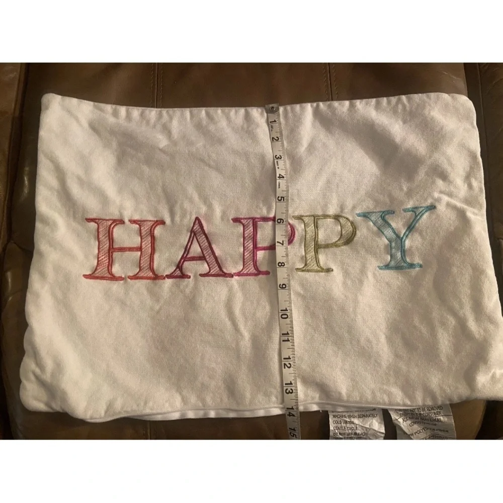 Accent Decorative Pillowcase “Happy” Spell out Fun, Colorful 19 X 14 embroidered